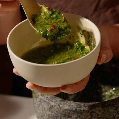 Delicious Chimichurri Made with Mortar and Pestle
