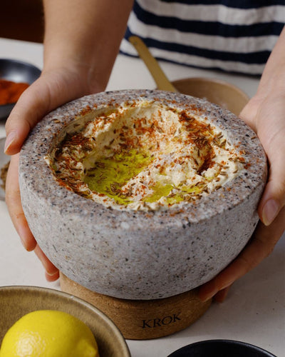 Lebanese Hummus Made in a Mortar and Pestle