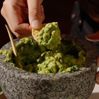Spicy Jalapeño Guacamole made with Mortar and Pestle