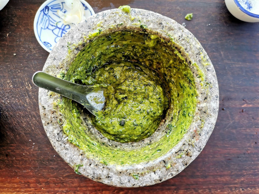 Authentic Basil Pesto (alla Genovese) recipe made with a Mortar & Pest
– KROK
starAmerican ExpressApple PayDiscoverGoogle PayMastercardPayPalShop PayVisa