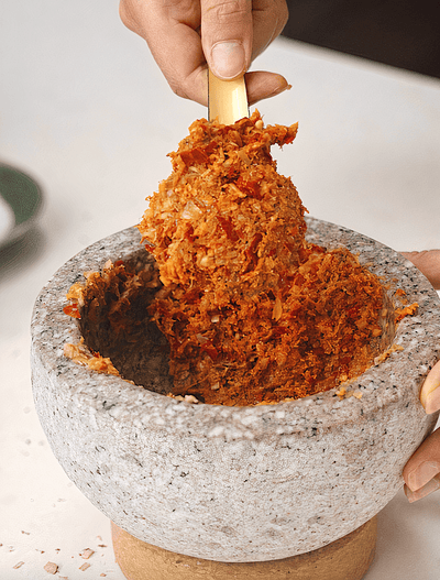 Authentic Thai Red Curry Paste Recipe in a Mortar & Pestle