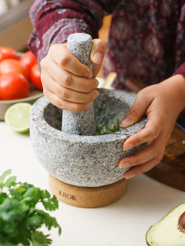 EXTRA Large 8 Inch 5 Cup-Capacity Mortar and Pestle Set - Unpolished Granite